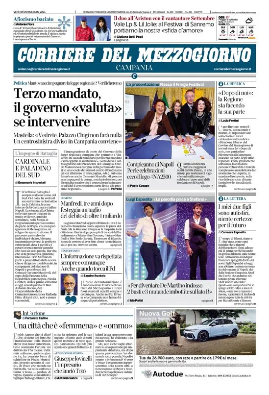 Prima-pagina-corriere del mezzogiorno-del-2024-12-20